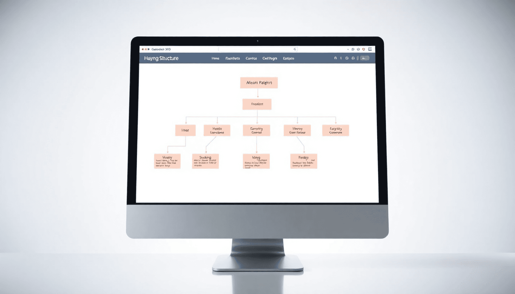 A computer screen displaying a colorful and organized website structure diagram, featuring clear navigation paths and labeled sections on a bright ...