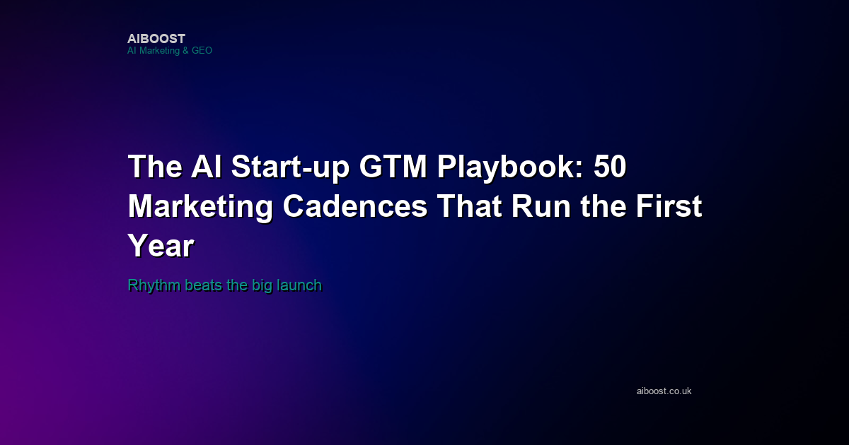 AI start-up GTM 50 marketing cadences playbook cover for AiBoost
