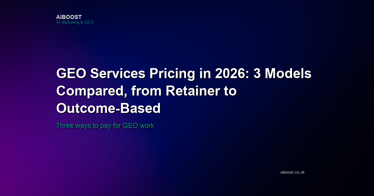 GEO services pricing models 2026 comparison cover for AiBoost