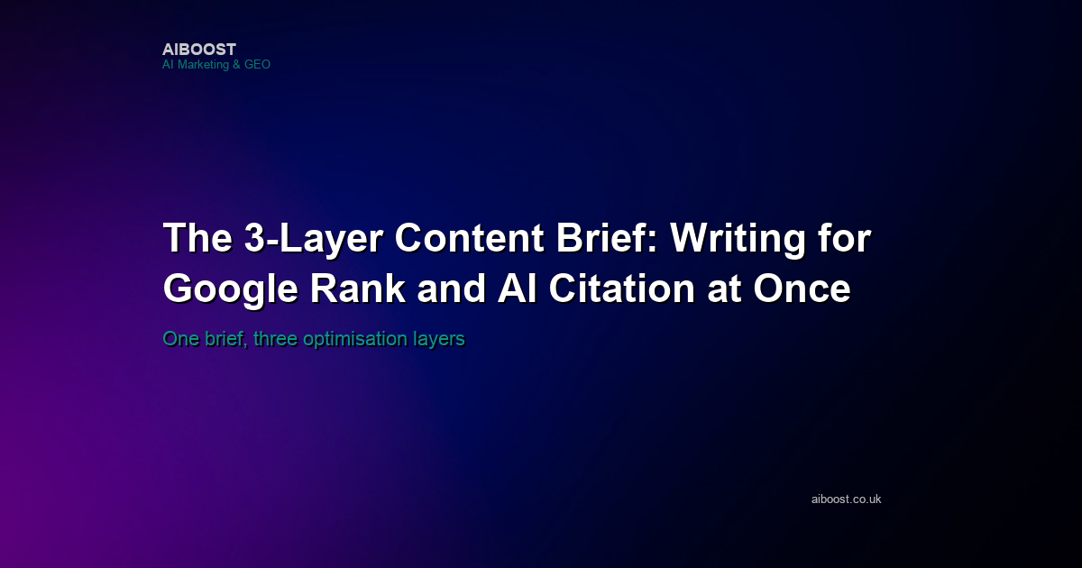 Three-layer content brief for rank and citation cover for AiBoost