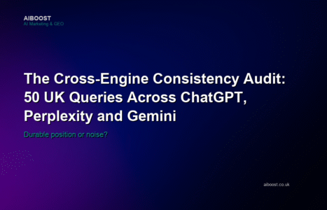 Cross-engine consistency audit cover for ChatGPT, Perplexity and Gemini on UK queries.