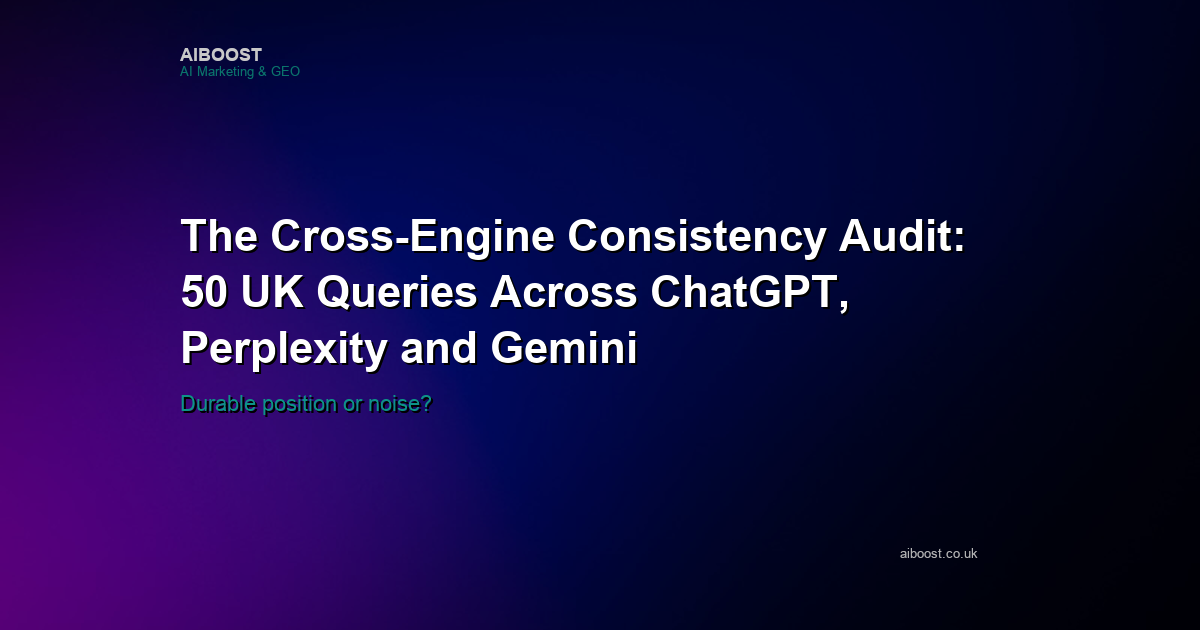 Cross-engine consistency audit cover for ChatGPT, Perplexity and Gemini on UK queries.