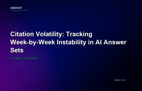 Citation volatility cover showing week-by-week instability in AI answer sets.